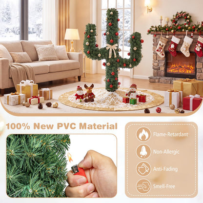 GOFLAME 5/6/7ft Pre-Lit Artificial Cactus Christmas Tree with Metal Stand