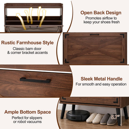Goflame Freestanding Slim Farmhouse Shoe Storage Cabinet with 2 Flip Drawers