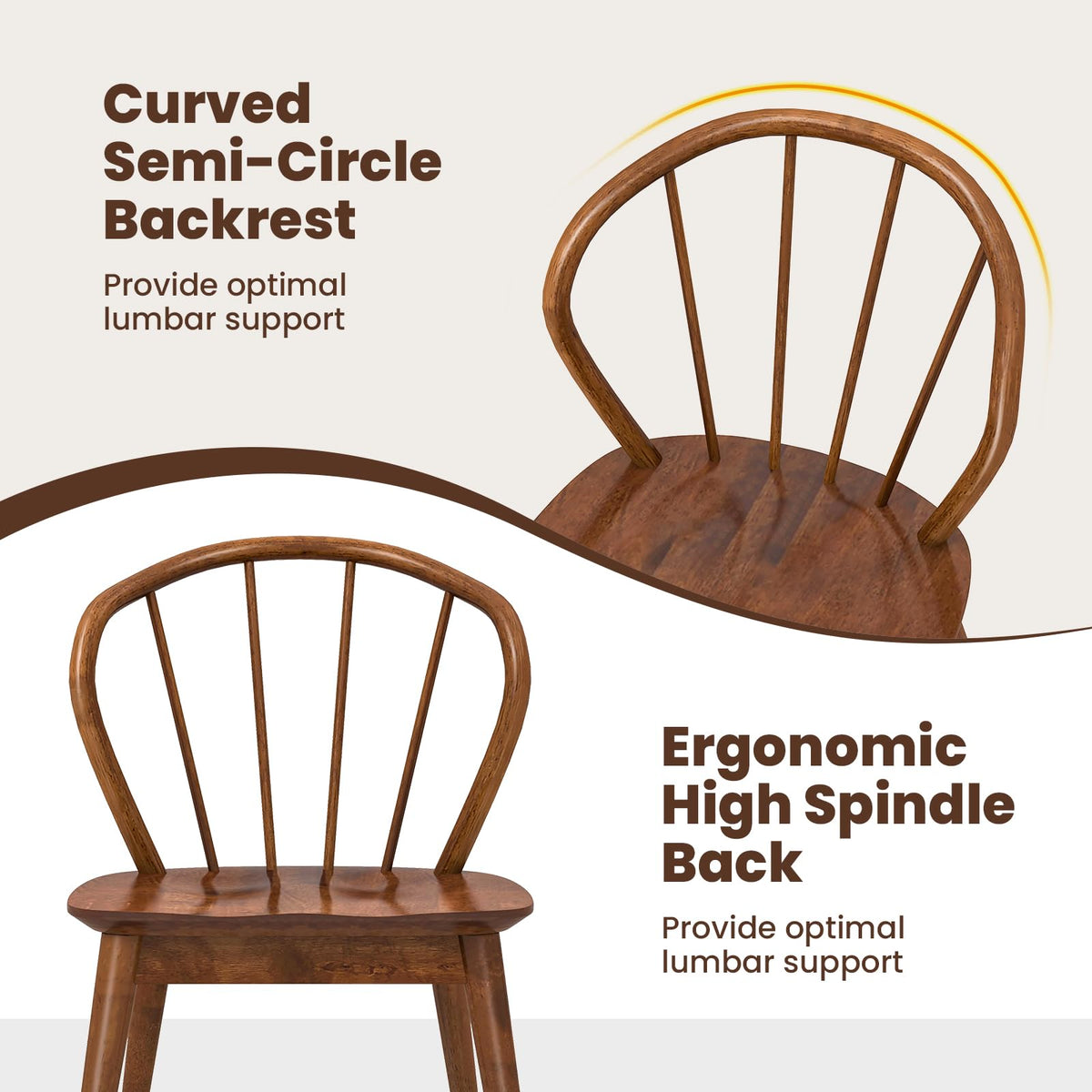 Goflame Wooden Dining Chairs Set of 2/4, Windsor Kitchen Chairs w/High Spindle Back & Rubber Wood Legs