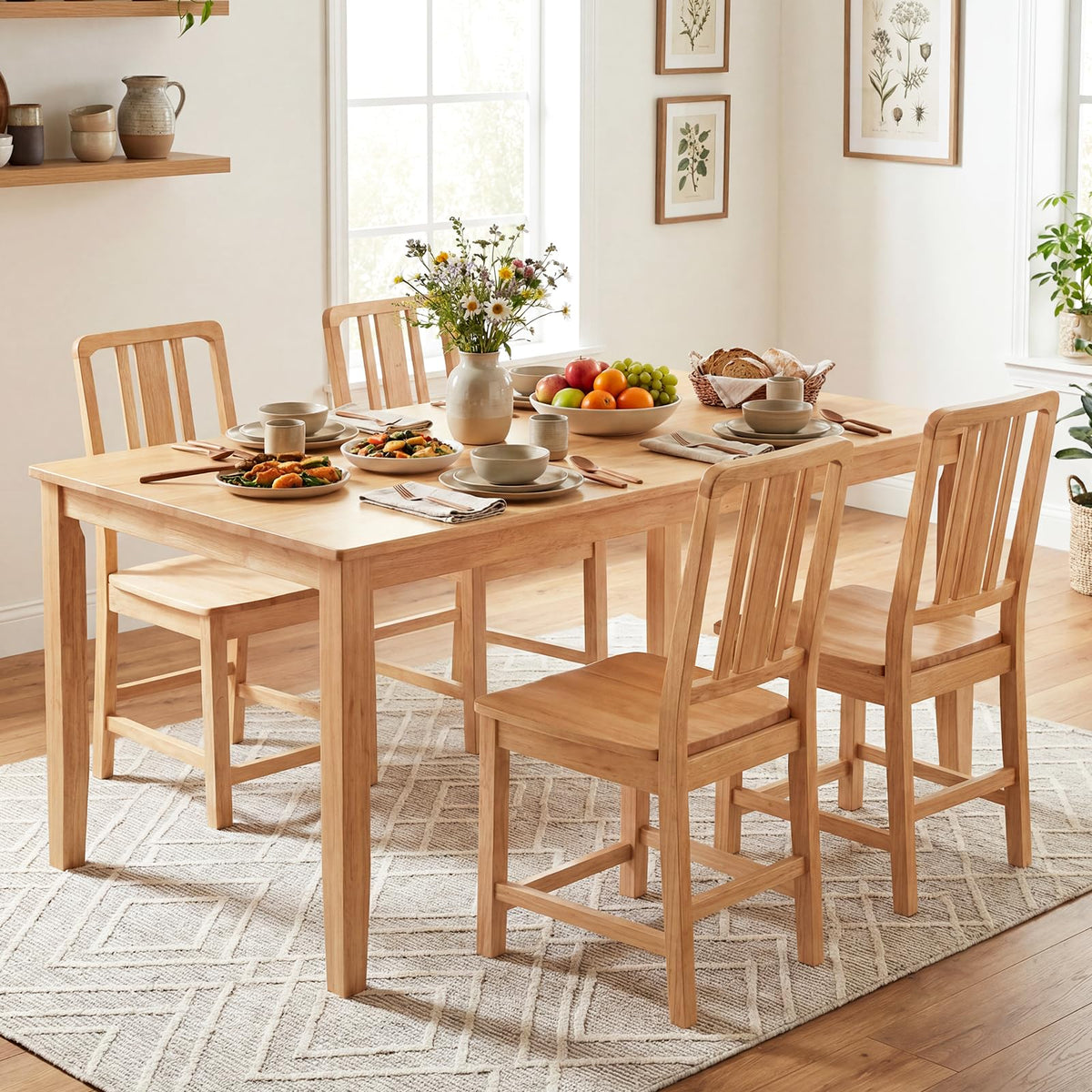 Goflame Rubber Wood Kitchen Chairs with Hollowed Backrest
