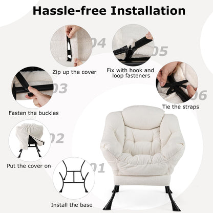 Goflame Set of 1/2 Lazy Chairs, Modern Sherpa Accent Chair w/Upholstered Single Sofa Chair w/Armrests & Side Pocket