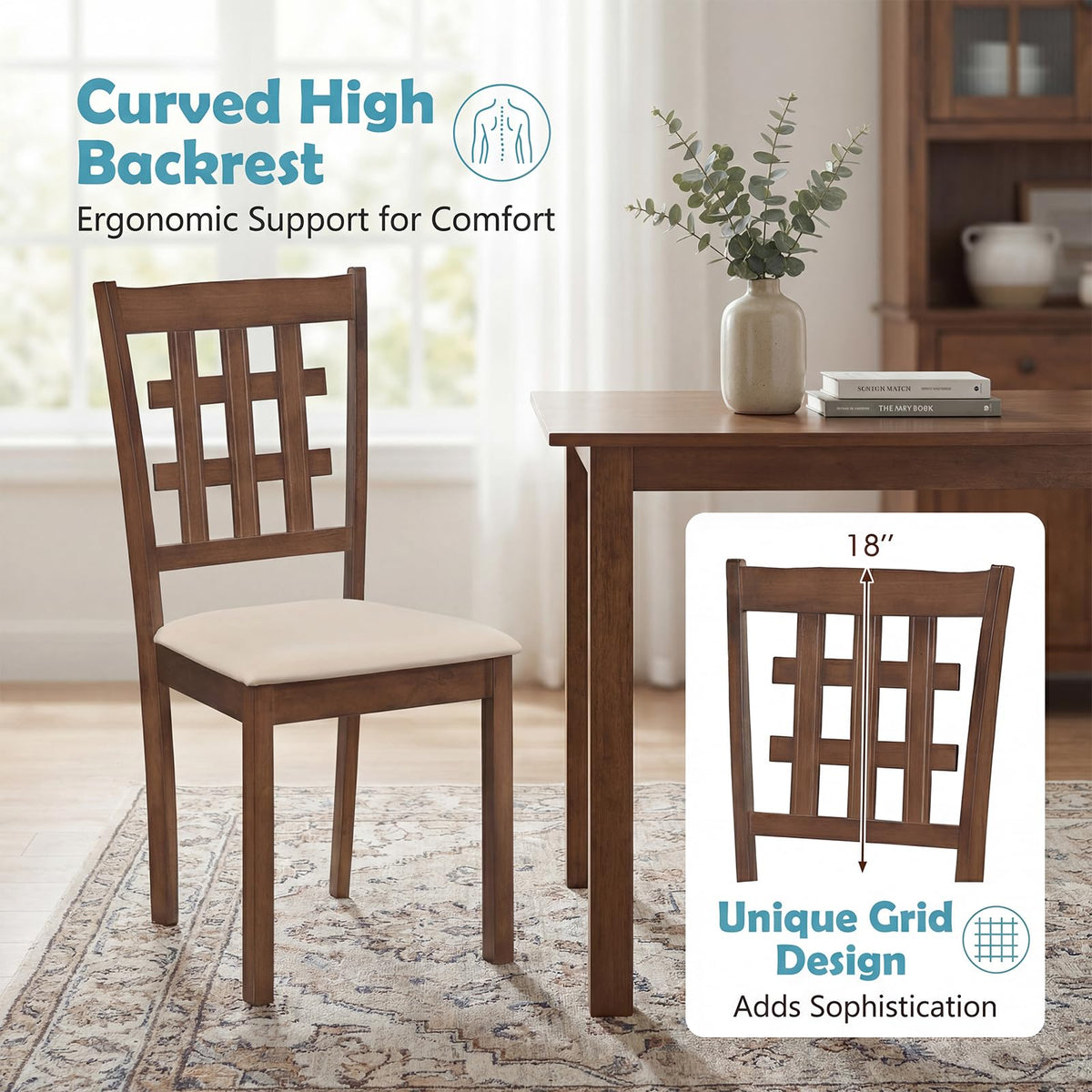 GOFLAME Wooden Dining Chairs Set of 2/4 for Dining Room