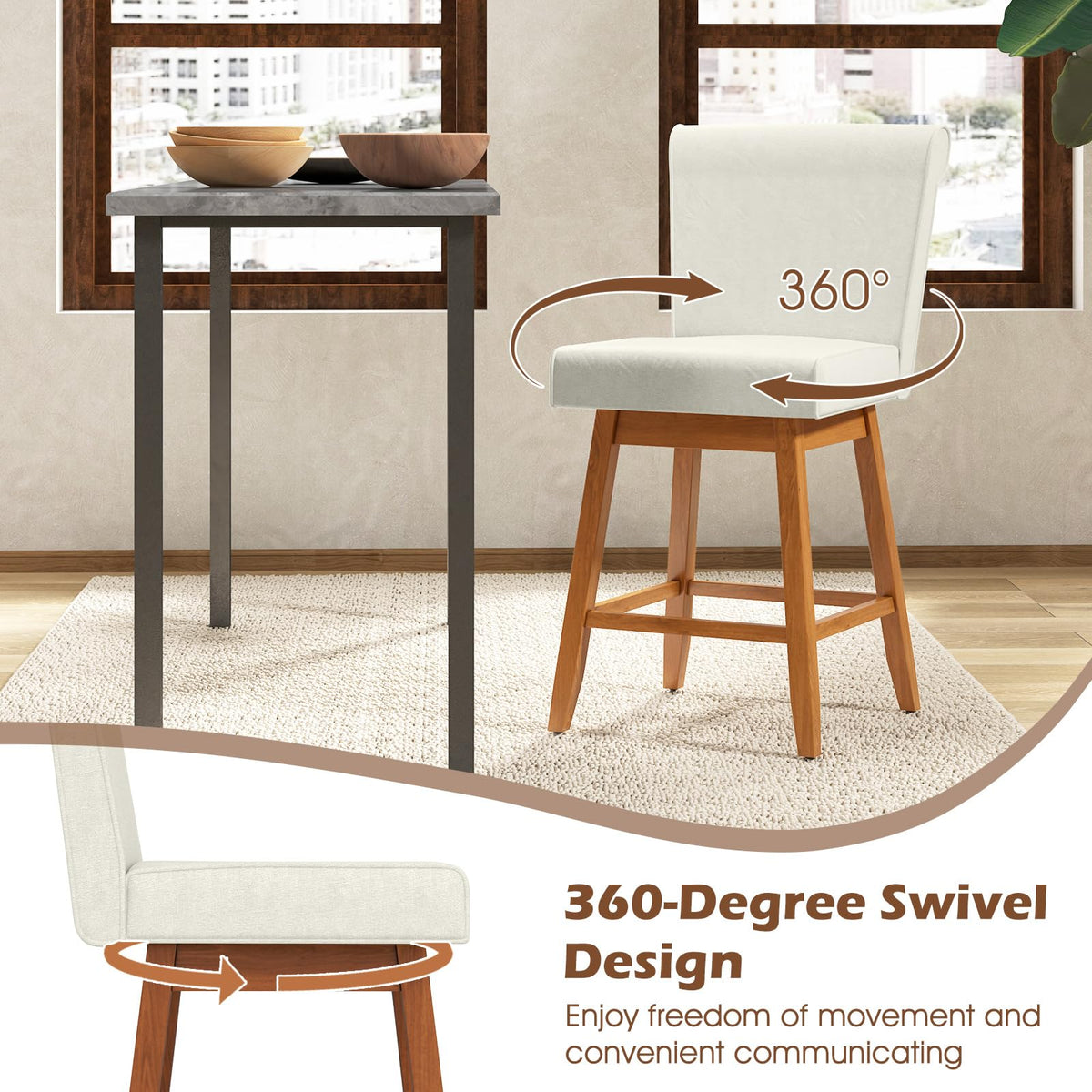 Goflame Modern Upholstered Bar Stools Set