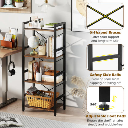 Goflame 4-Tier Bookshelf | Narrow Freestanding Display Shelf with Metal Frame (1/2)
