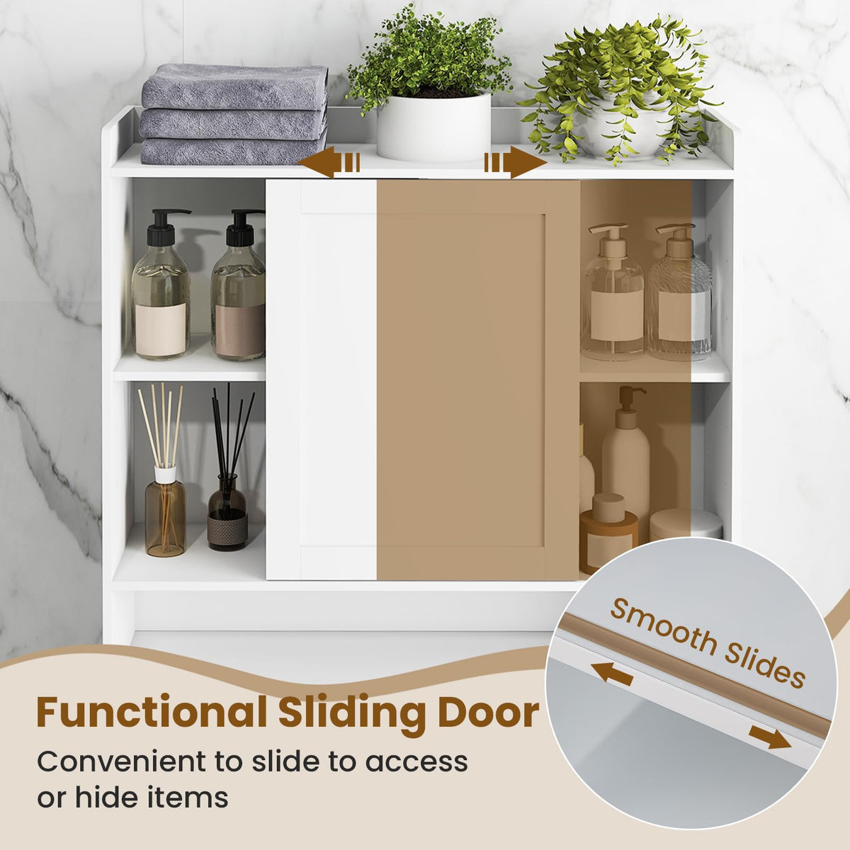 Goflame Over The Toilet Storage Cabinet Standing Toilet Rack with Sliding Door