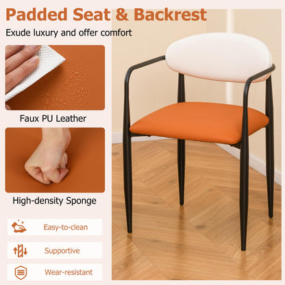 Goflame Modern Dining Chairs Set of 2/4 Faux Leather Upholstered Kitchen Chairs with Orange Padded Seat