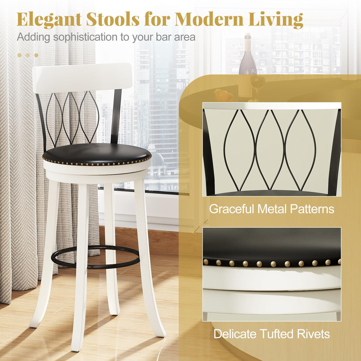 Goflame Swivel Bar Height Bar Chairs with Footrest