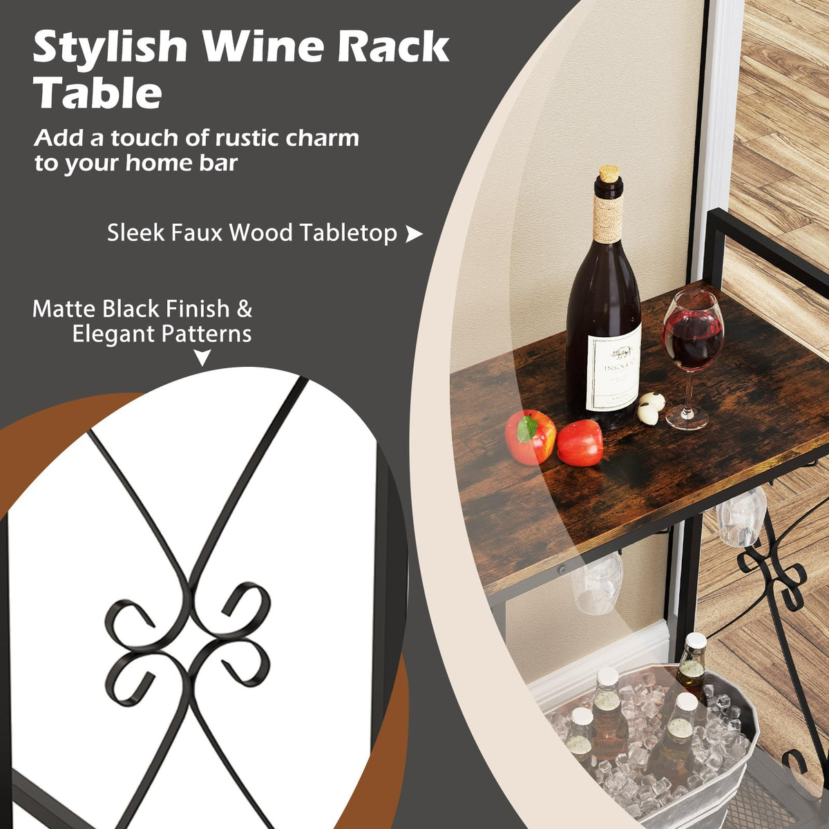Goflame Wine Bar Table with 6 Glass Wine Glass Holder