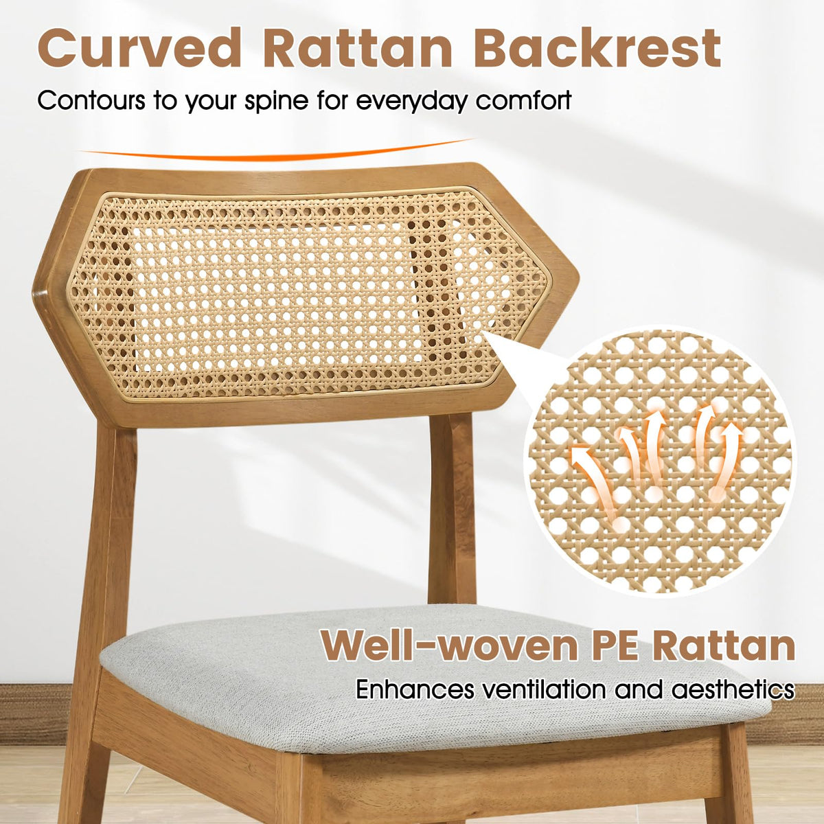 Goflame Wood Dining Chairs Set of 2/4 Rattan Upholstered with Solid Wood Frame