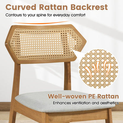 Goflame Wood Dining Chairs Set of 2/4 Rattan Upholstered with Solid Wood Frame
