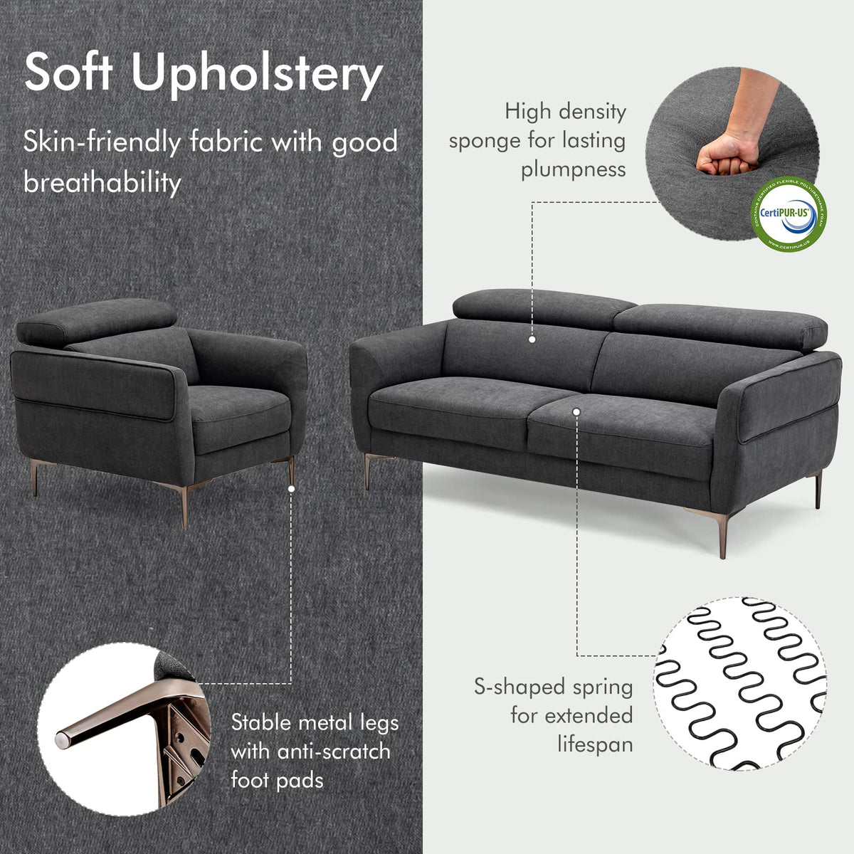Goflame Sofa Couch and Accent Chairs Set