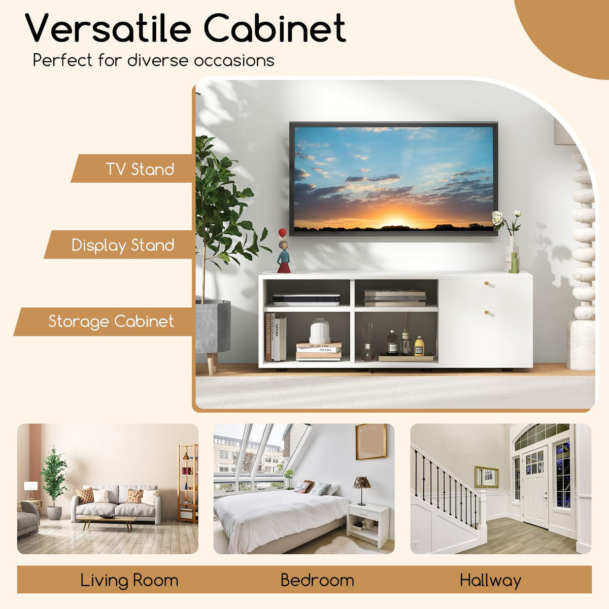 Goflame TV-Stand for Bedroom Entertainment Center - Modern TV Console Cabinet with 2 Drawers, 4 Compartments