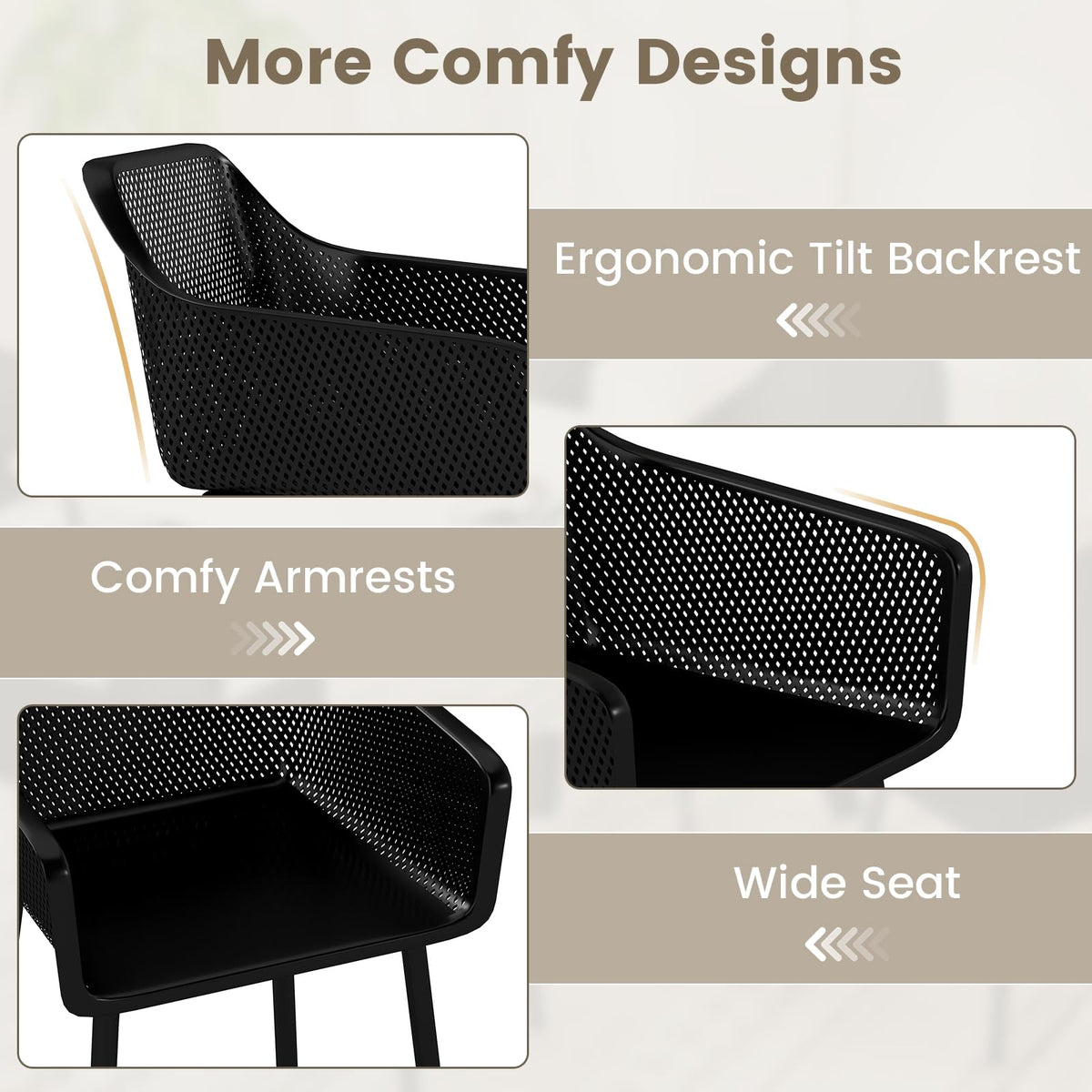 Goflame Plastic Dining Chairs Set of 2/4 Black Kitchen Armchair w/Breathable Mesh Backrest