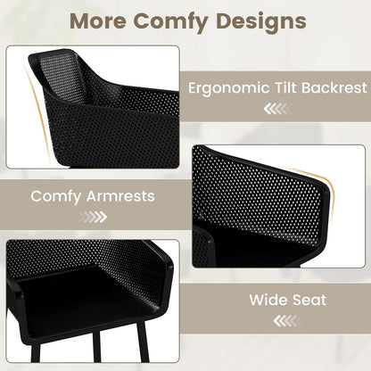 Goflame Plastic Dining Chairs Set of 2/4 Black Kitchen Armchair w/Breathable Mesh Backrest