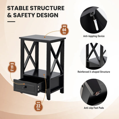 Goflame Modern X-Design Nightstand Set