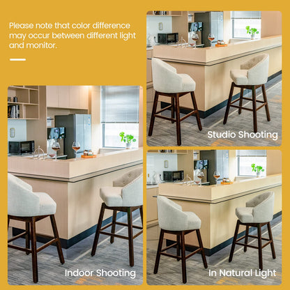 Bar Stools Set of 2, 31’’ Swivel Bar Stools with Rubber Wood Legs & Padded Back