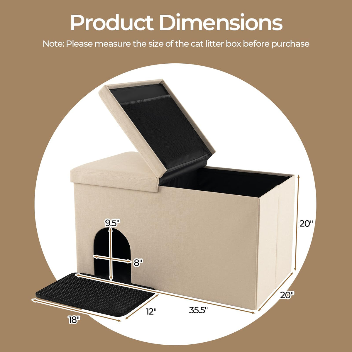Goflame Cat Litter Box Enclosure - Hidden Cat Litter Box Furniture Ottoman