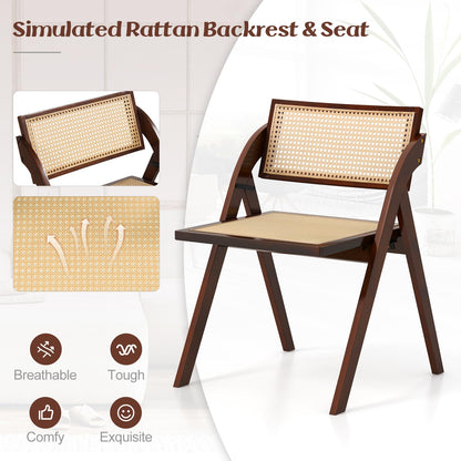 Goflame Folding Dining Chairs Set, Wooden Folding Chair with Rattan Backrest & Seat