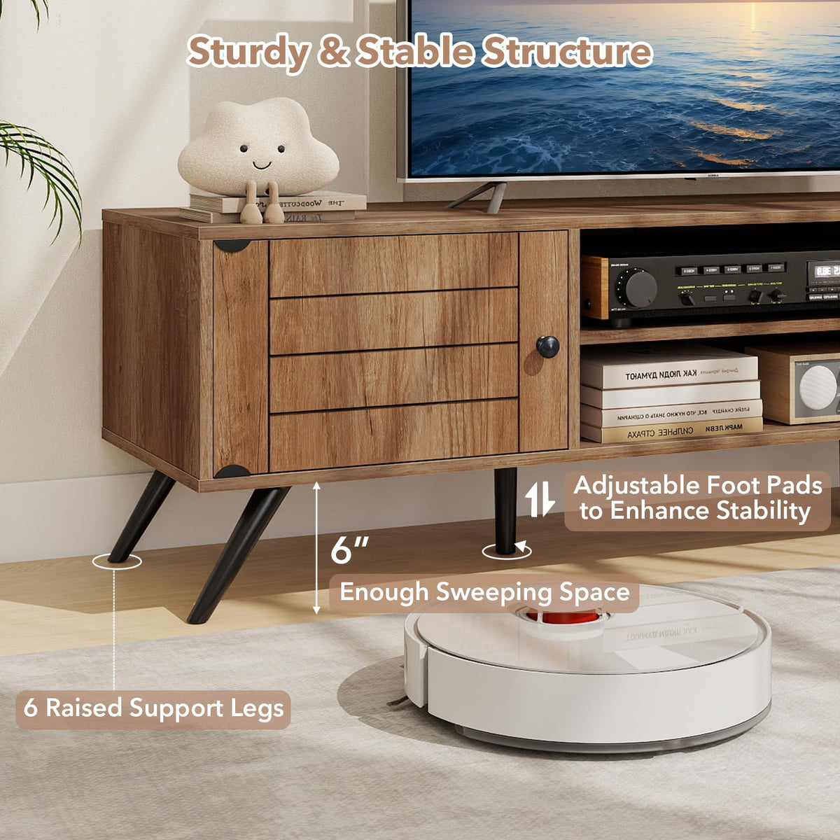 Goflame 2-Door TV Stand for TVs up to 65 Inch with Open Shelves