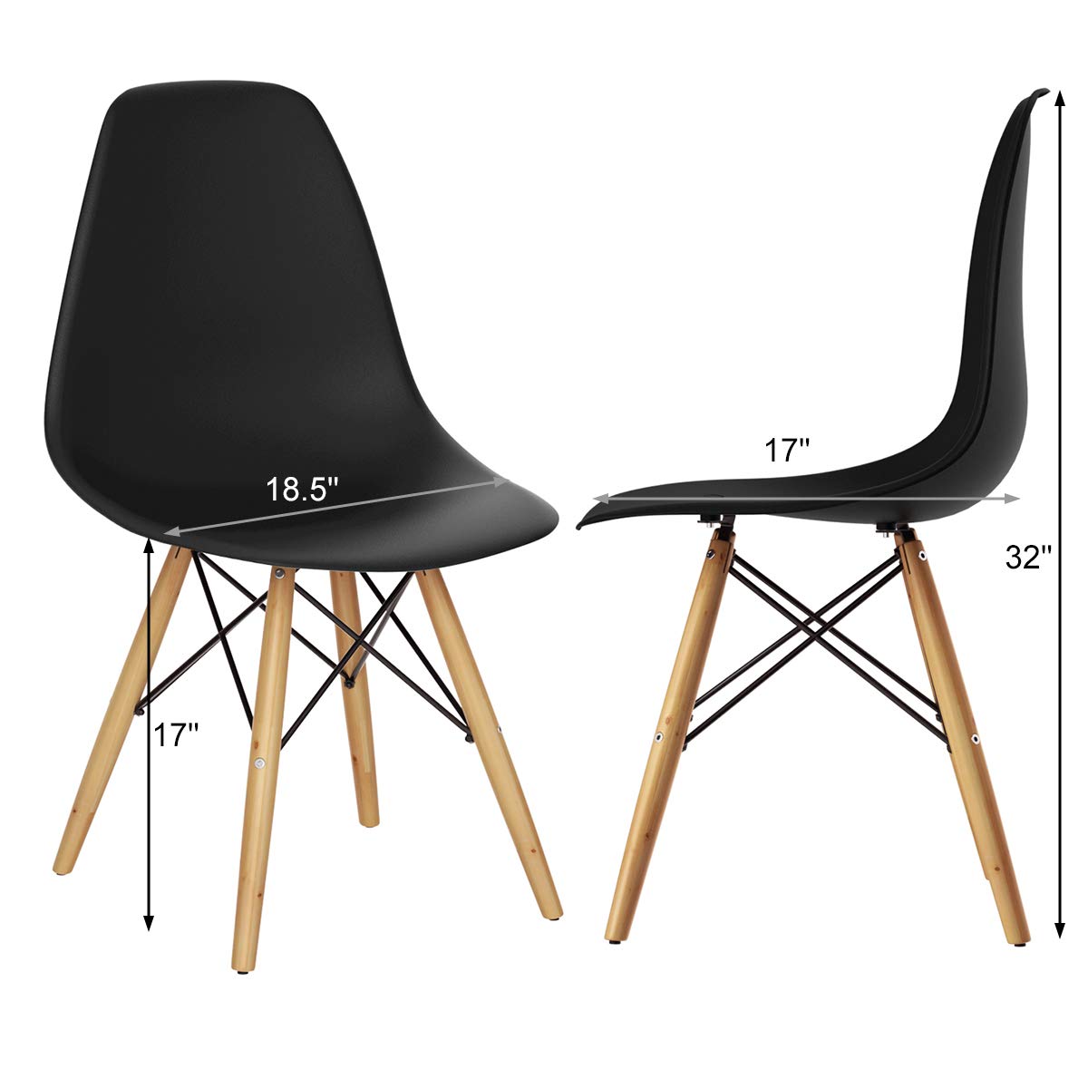 Goflame Dining DSW Chairs with Linen Cushion, Modern Mid Century Shell Chairs w/ Wood Legs