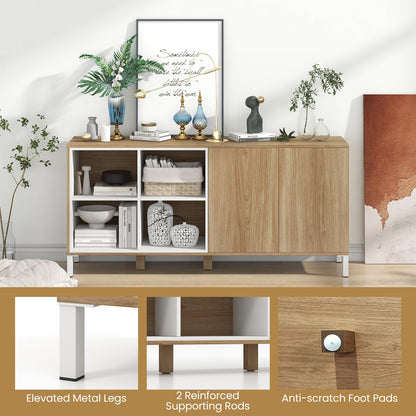 Goflame 63” Buffet Cabinet with Storage, Farmhouse Kitchen Sideboard w/ 4 Cubes, Adjustable Shelves & Pop-up Doors