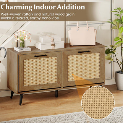 Goflame Rattan Shoe Cabinet with 2 Flip Drawers