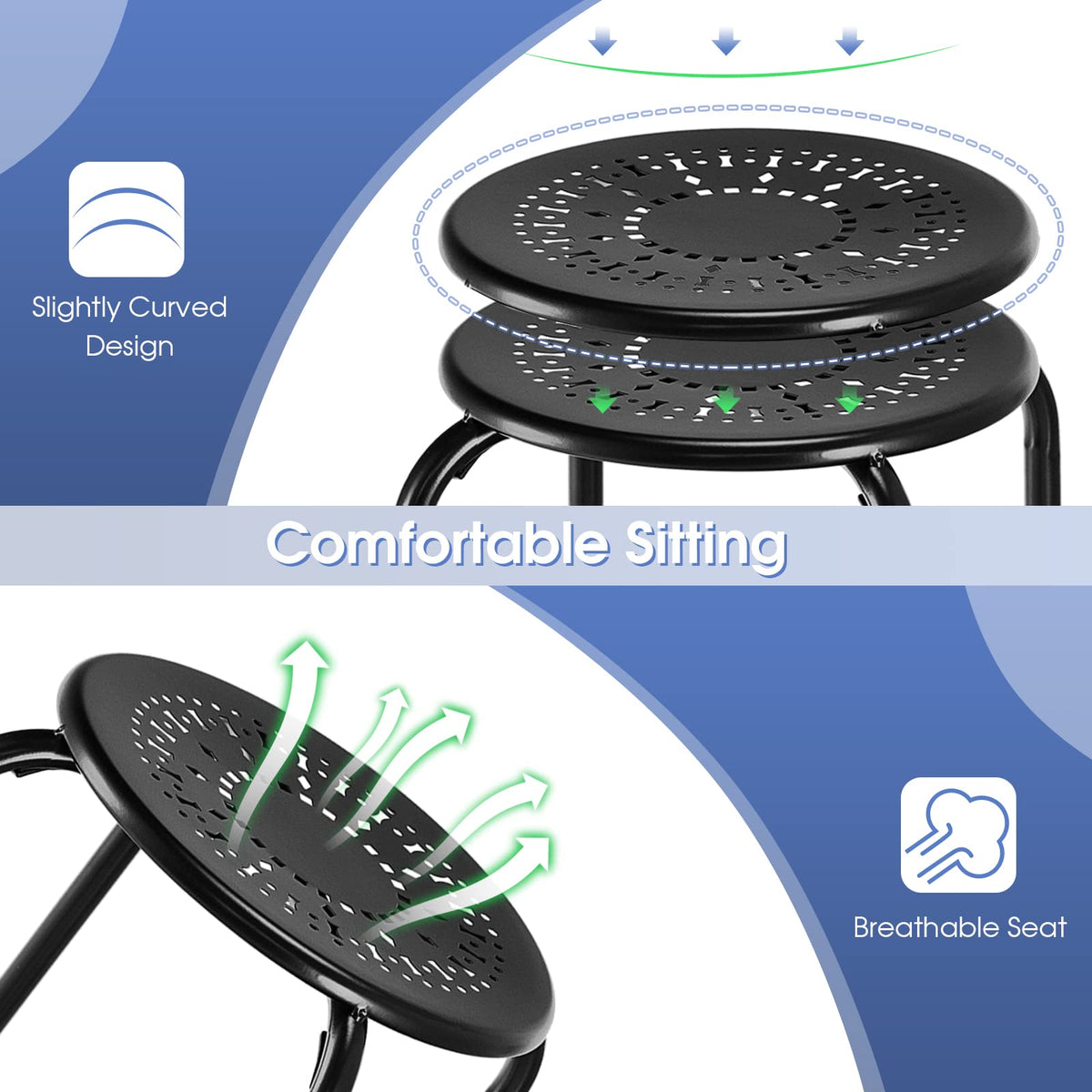 Goflame Round Metal Stool Set of 6-17.5" Height Stackable Stool with Anti-Slip Foot Pads