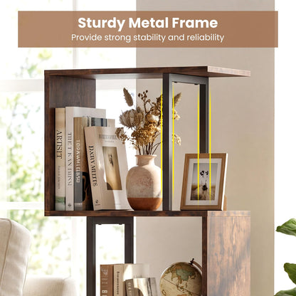 Goflame 6-Tier Bookshelf | Industrial S-Shaped Geometric Bookcase with Open Display Shelves
