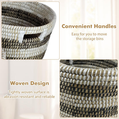 Goflame Woven Laundry Basket 24"/20"/16"- Set of 3 Stackable Storage Baskets with Handles