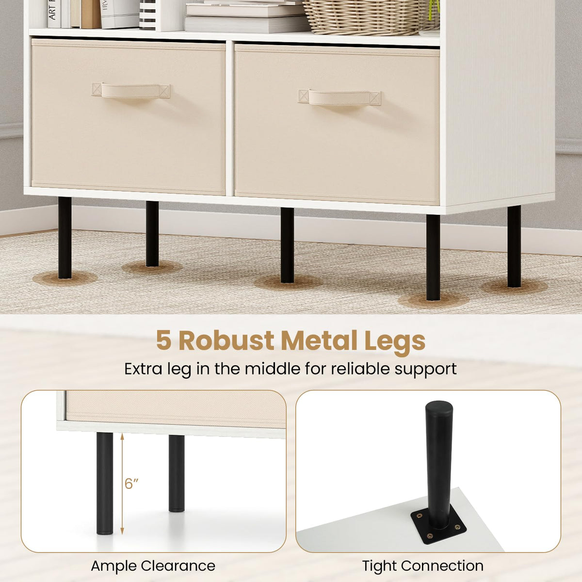 Goflame 6-Cube Bookshelf 3-Tier White Bookcase