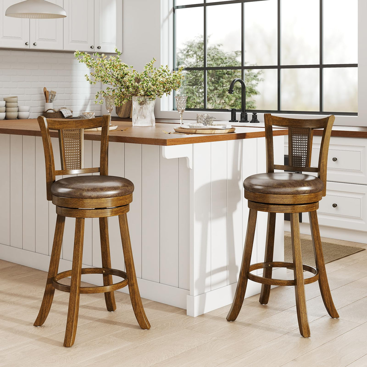 Goflame 30" Upholstered Leathaire Farmhouse Barstools for Kitchen Island Dining Room Pub