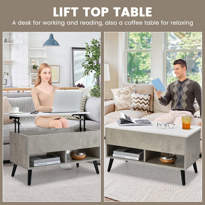 Goflame Lift Top Coffee Table, Modern Cocktail Table w/Hidden Compartment & 2 Open Shelves