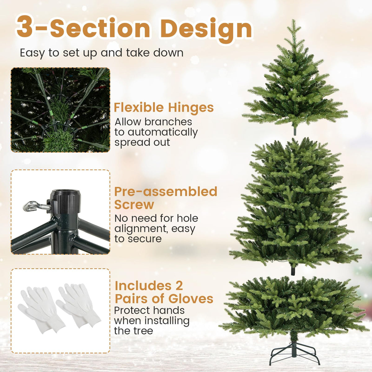 Goflame 7ft Hinged Xmas Full Tree with 470 Warm White & Multicolored LED Lights