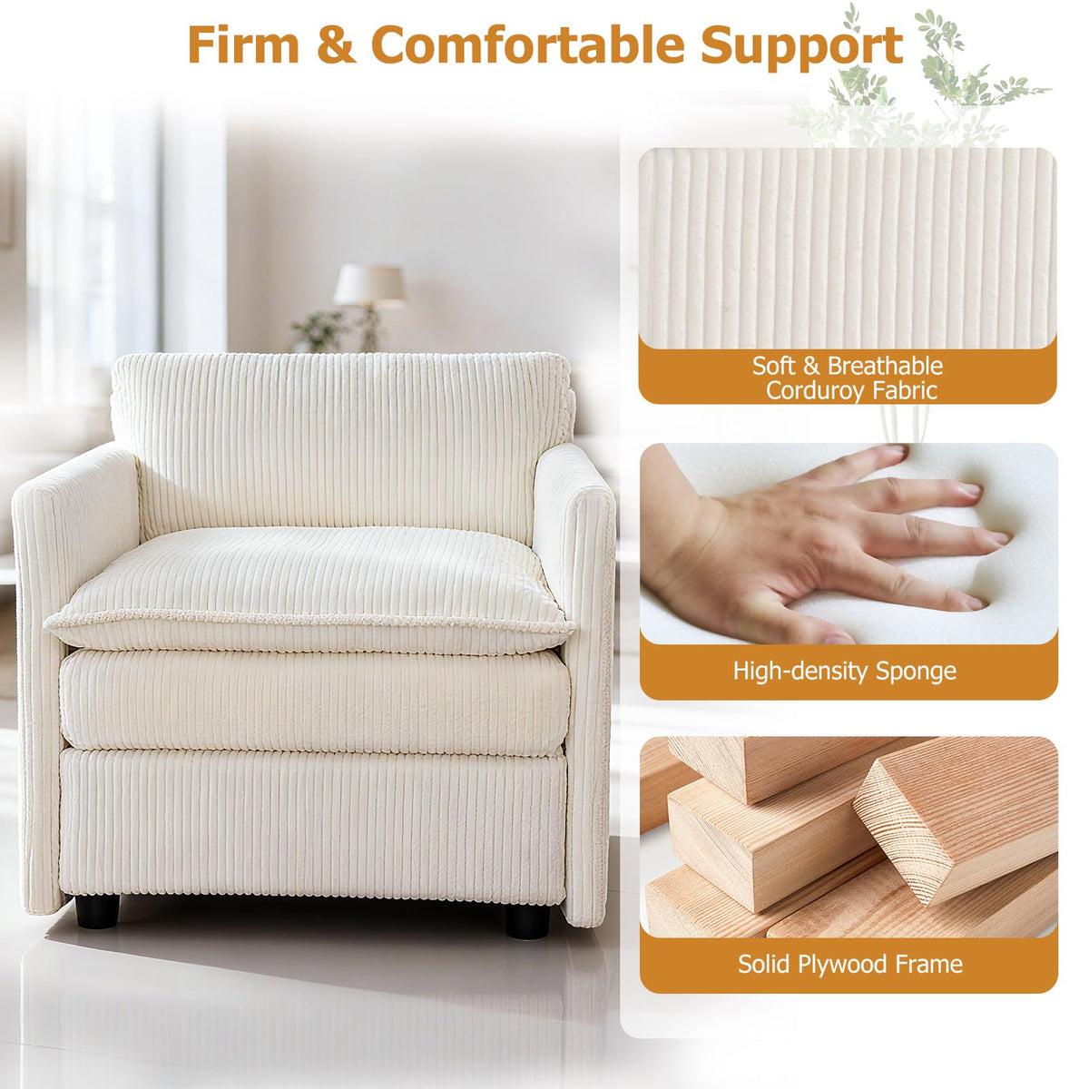 Goflame Oversized Accent Chair with Ottoman with Soft Corduroy Cushions