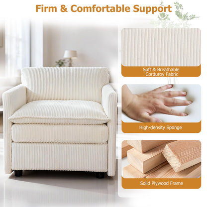 Goflame Oversized Accent Chair with Ottoman with Soft Corduroy Cushions