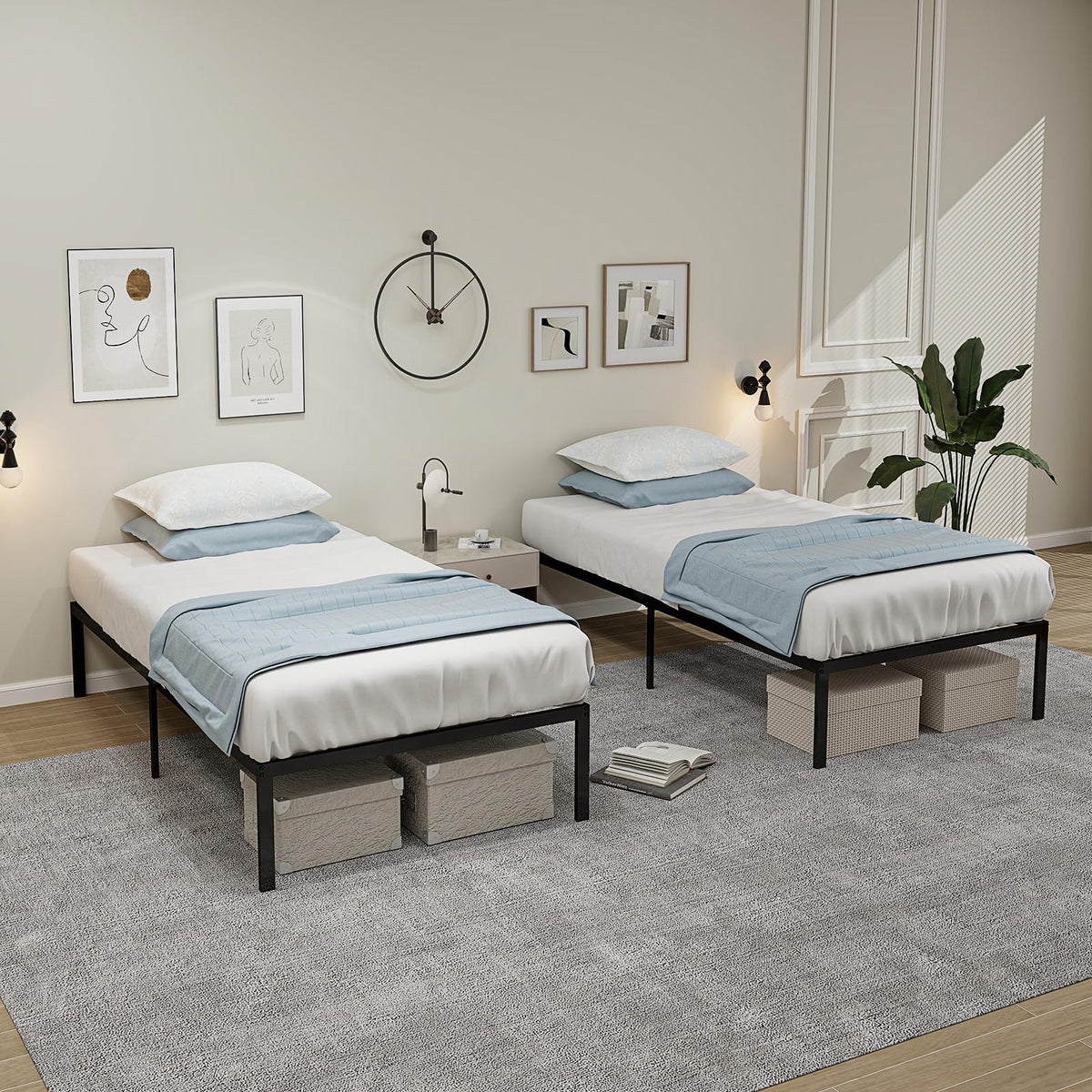 Goflame Twin Bed Frame, 14 Inch Metal Platform Bed with Under Bed Storage Space, Heavy-Duty Steel Slat Mattress Foundation