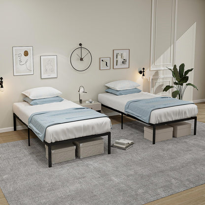 Goflame Twin Bed Frame, 14 Inch Metal Platform Bed with Under Bed Storage Space, Heavy-Duty Steel Slat Mattress Foundation
