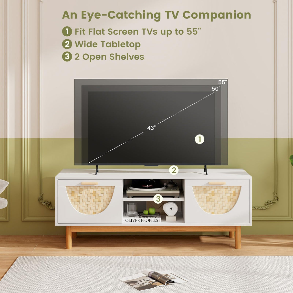 Goflame TV Stand for TV up to 55”, Television Stand with Open Shelves
