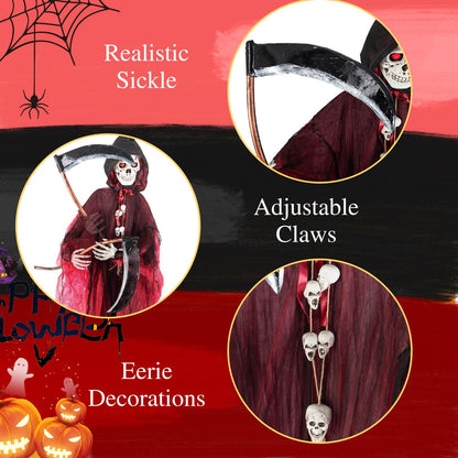 Goflame 8 Ft Halloween Animatronics, Sound & Touch Activated Grim Reaper with Sickle, Glowing LED Eyes & Scary Voices