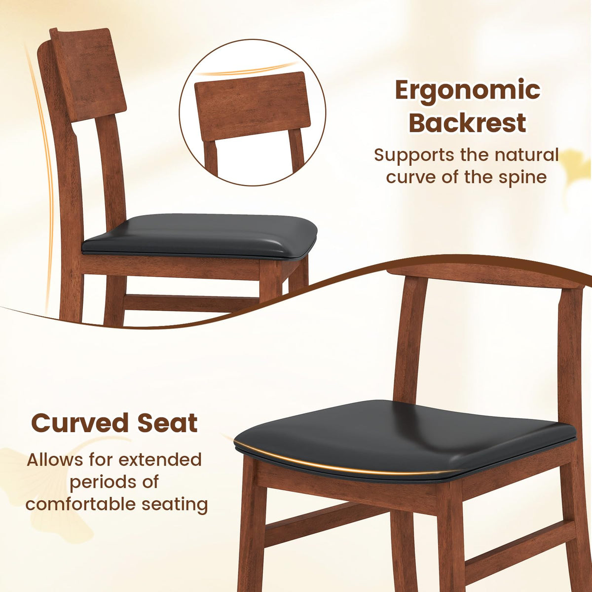 Goflame Wooden Dining Chairs Set Kitchen Side Chairs w/Rubber Wood Legs Faux Leather Upholstered Seat