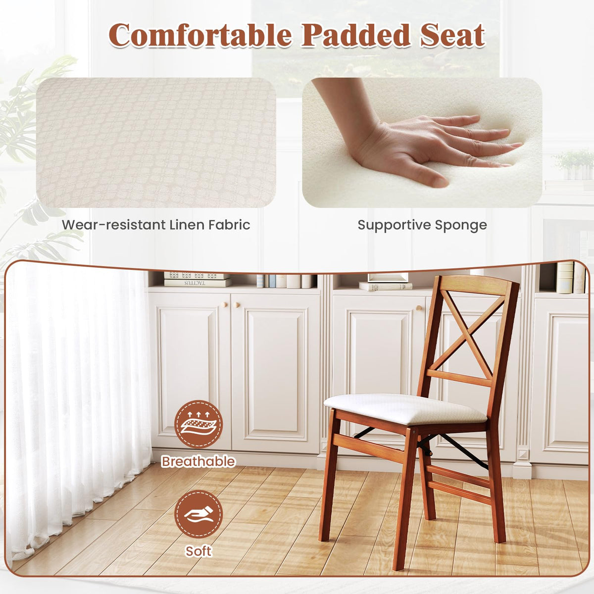 Goflame Folding Dining Chairs Set of 2/4, Modern Kitchen Chairs w/Padded Seat & Cross Backrest