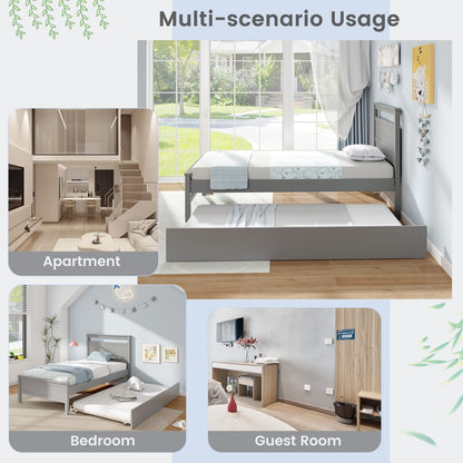 Goflame Trundle Bed Twin, Wood Day Bed Frame with Headboard & Footboard