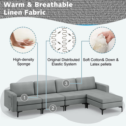 Goflame 4 Seat Convertible Sofa Couch, 123" L Sectional Sleeper with 2 or 1 USB Ports Socket
