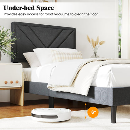 Queen/Full/Twin Size Upholstered Platform Bed Frame with Diagonal Channel Tufted Headboard