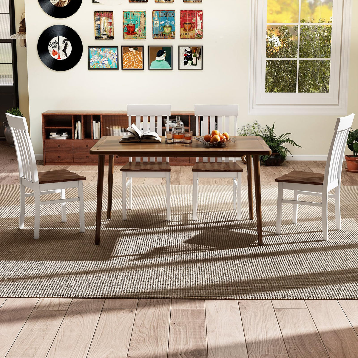 Goflame Wooden Dining Chairs Set of 2/4 with Hollowed Backrests & Rubber Wood Seats