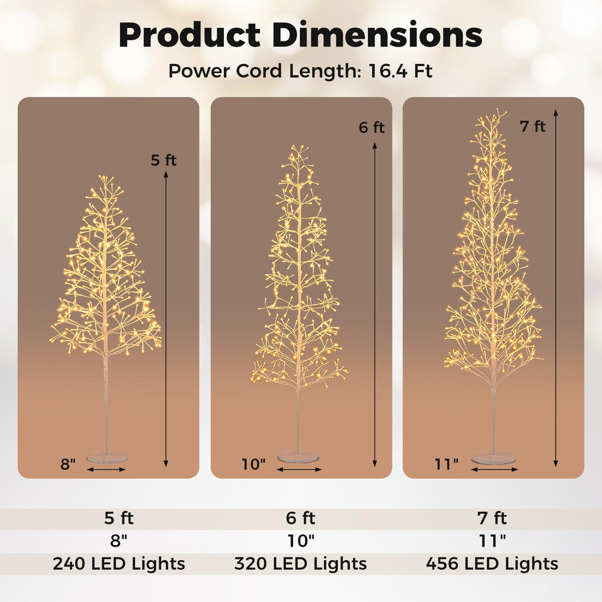 Goflame LED Birch Tree, 5/6/7 FT Pre-lit Twig Tree with Warm White Light LED Lights, Weighted Base