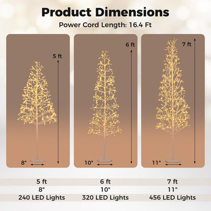 Goflame LED Birch Tree, 5/6/7 FT Pre-lit Twig Tree with Warm White Light LED Lights, Weighted Base