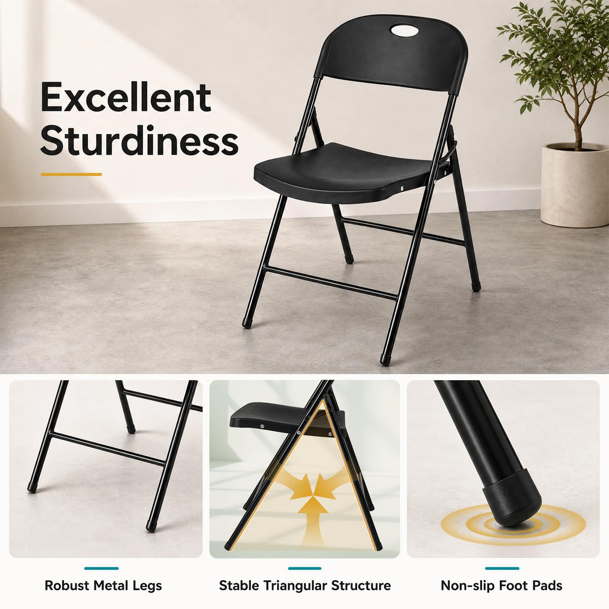 Goflame Plastic Folding Chair | Portable Stackable Commercial Seats with Ergonomic Backrest