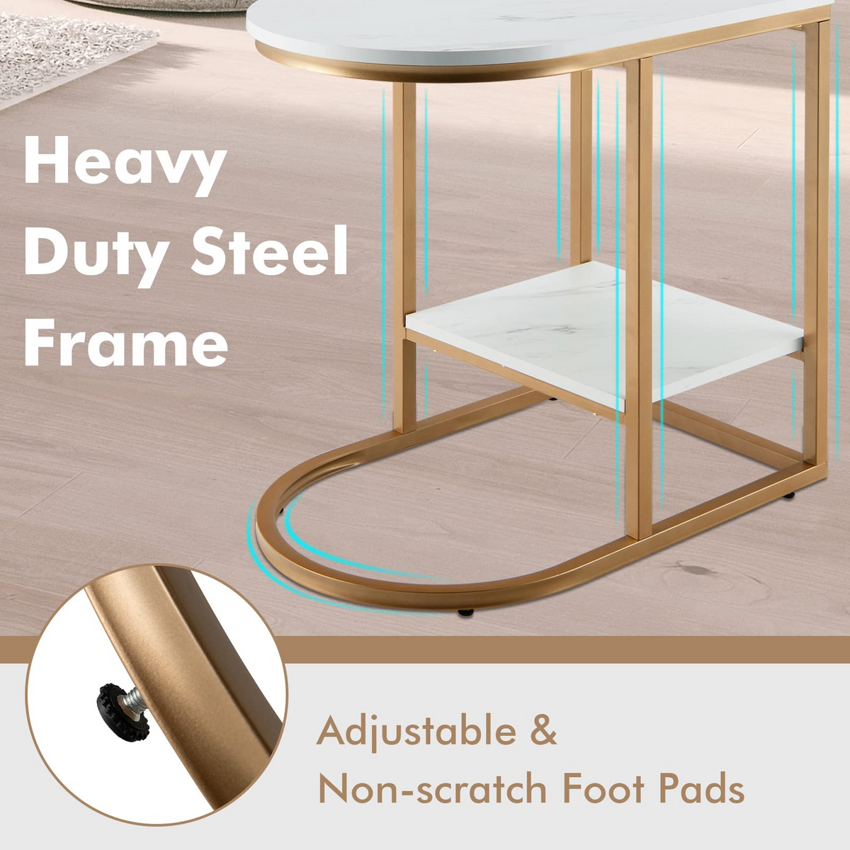Goflame Side Table, 2-Tier C-Shaped End Table