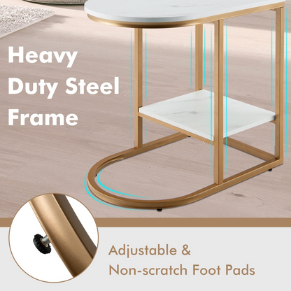 Goflame Side Table, 2-Tier C-Shaped End Table